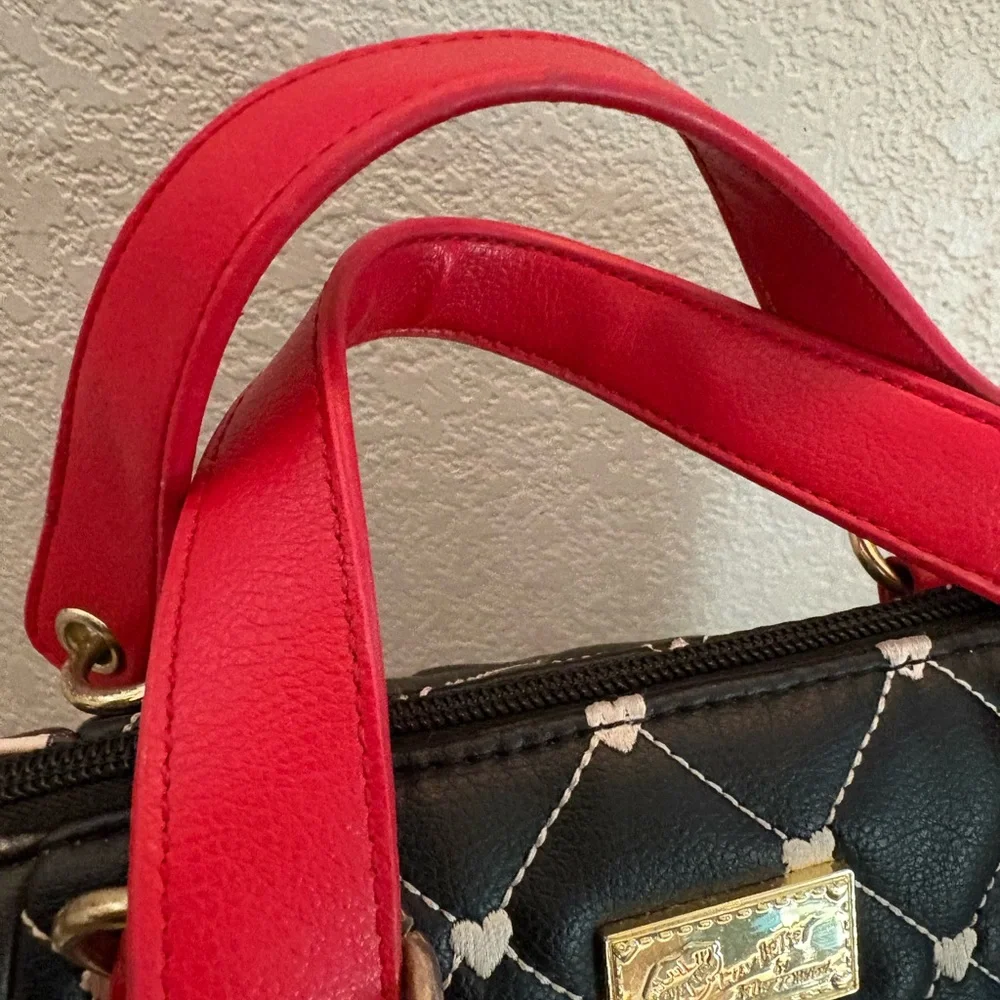 Betsey Johnson Black and Red Quilted Satchel - Picture 4 of 8